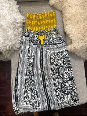 Yellow and Black Patterned Maxi Skirt
